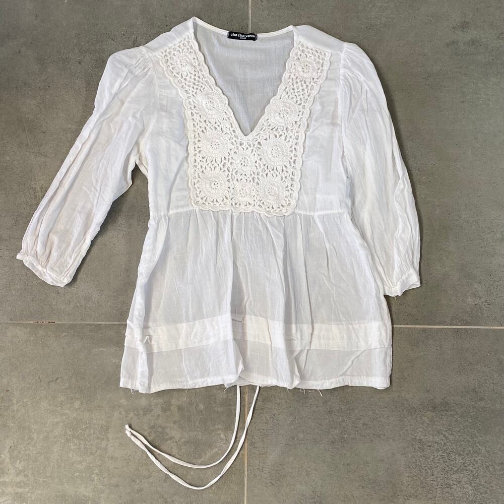 Cha Cha Vente S‎ White Cotton Baby Doll Peasant Pullover Shirt